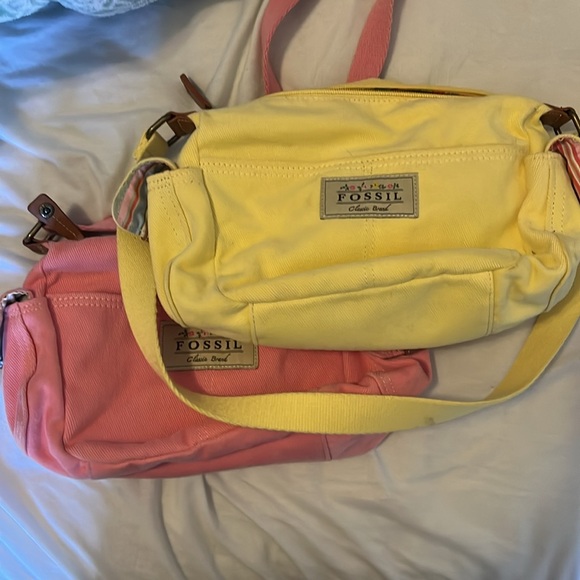 You choose EUC Yellow or Pink Fossil Crossbody Bag Casual Canvas - Picture 1 of 7